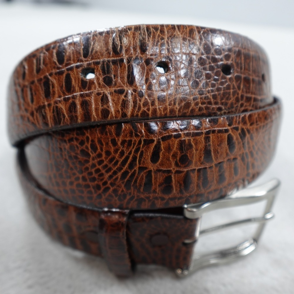 Torino Alligator Leather Belt Mens 36 Brown Italian Embossed Calf Designer USA
